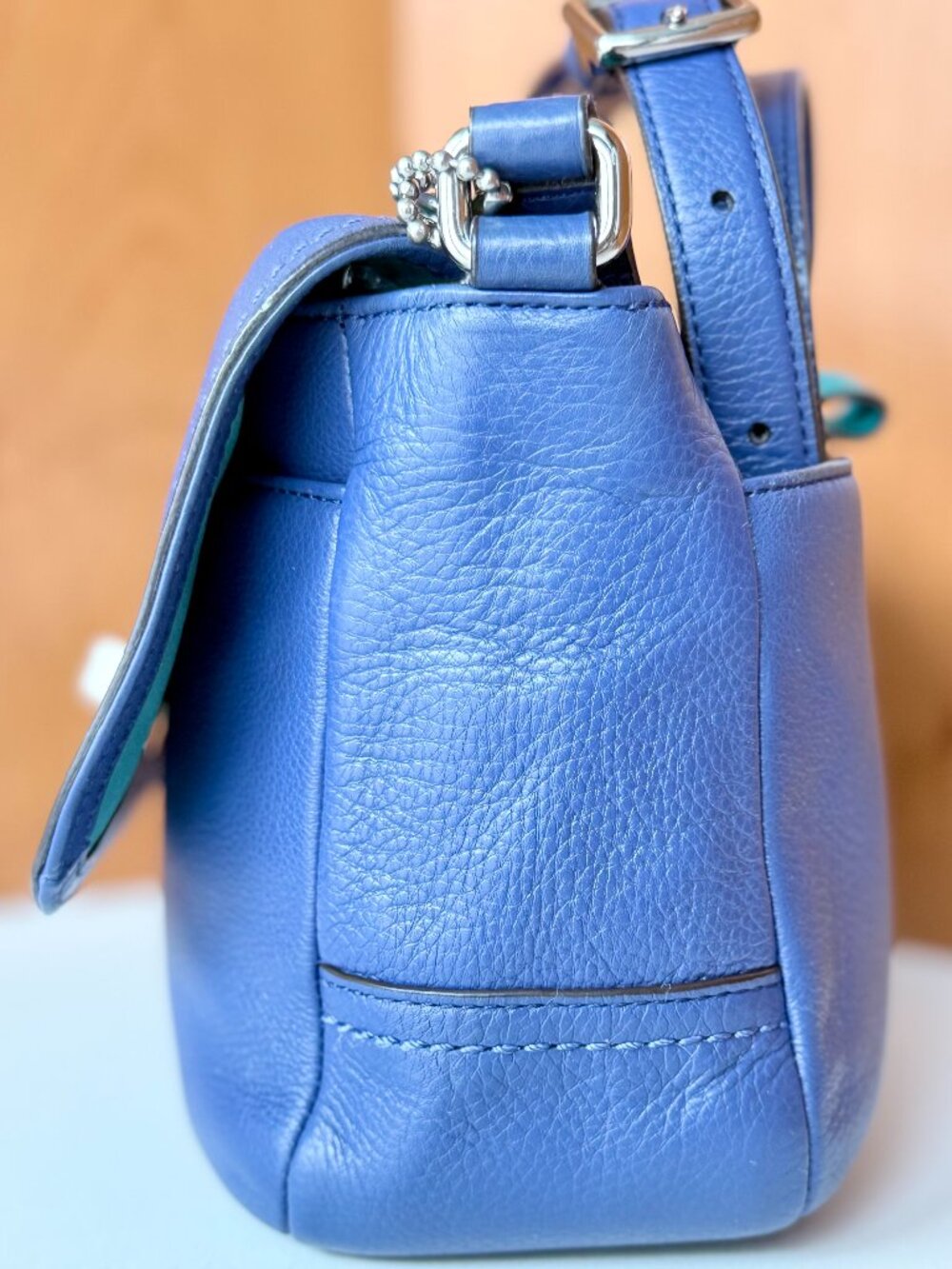 Coach Leather Crossbody Bag Blue Turnlock Flap Adjustable F23663 Emerald Satin - Picture 4 of 15